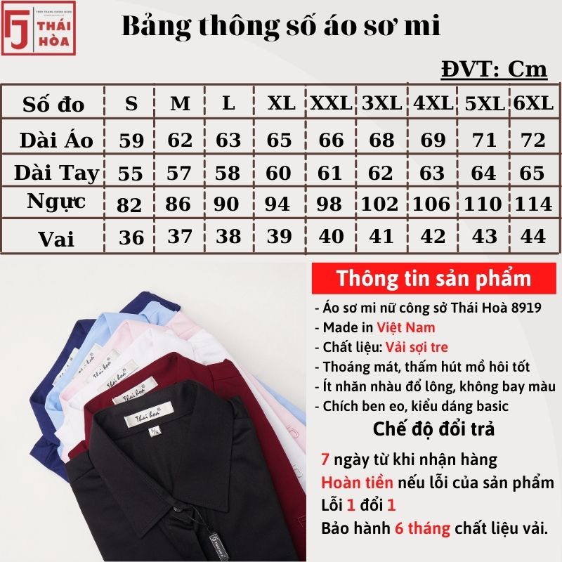 Áo sơ mi nữ ngắn tay Thái Hoà công sở màu trắng kiểu bigsize sợi tre đẹp N8919-01-01