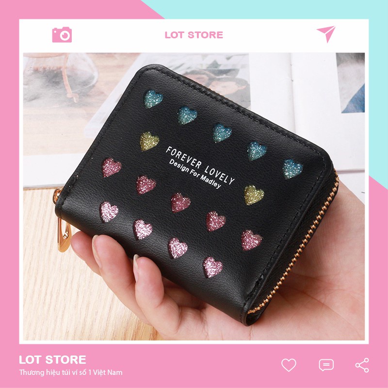 Ví nữ mini ngắn cute dễ thương nhỏ gọn bỏ túi thời trang cao cấp đẹp giá rẻ | Ví tim nhỏ có nhũ
