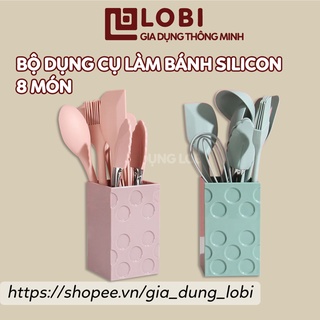 Bộ dụng cụ làm bánh silicon 8 món có cốc đựng Bộ dụng cụ nhà bếp nấu ăn làm bánh