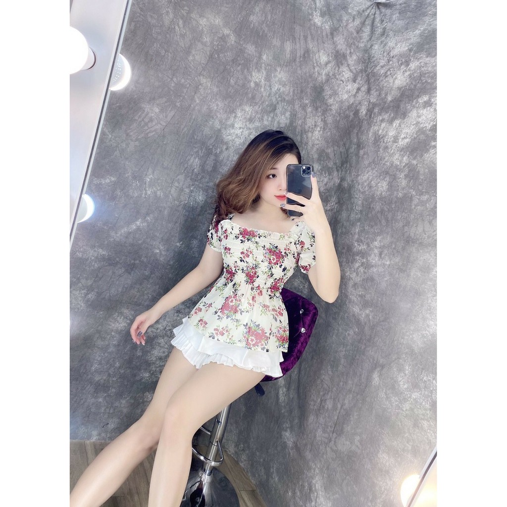 Áo Kiểu Nữ Nhún Eo In Bông Hoa Tay Ngắn  Thời Trang Mới SP Av106 | BigBuy360 - bigbuy360.vn