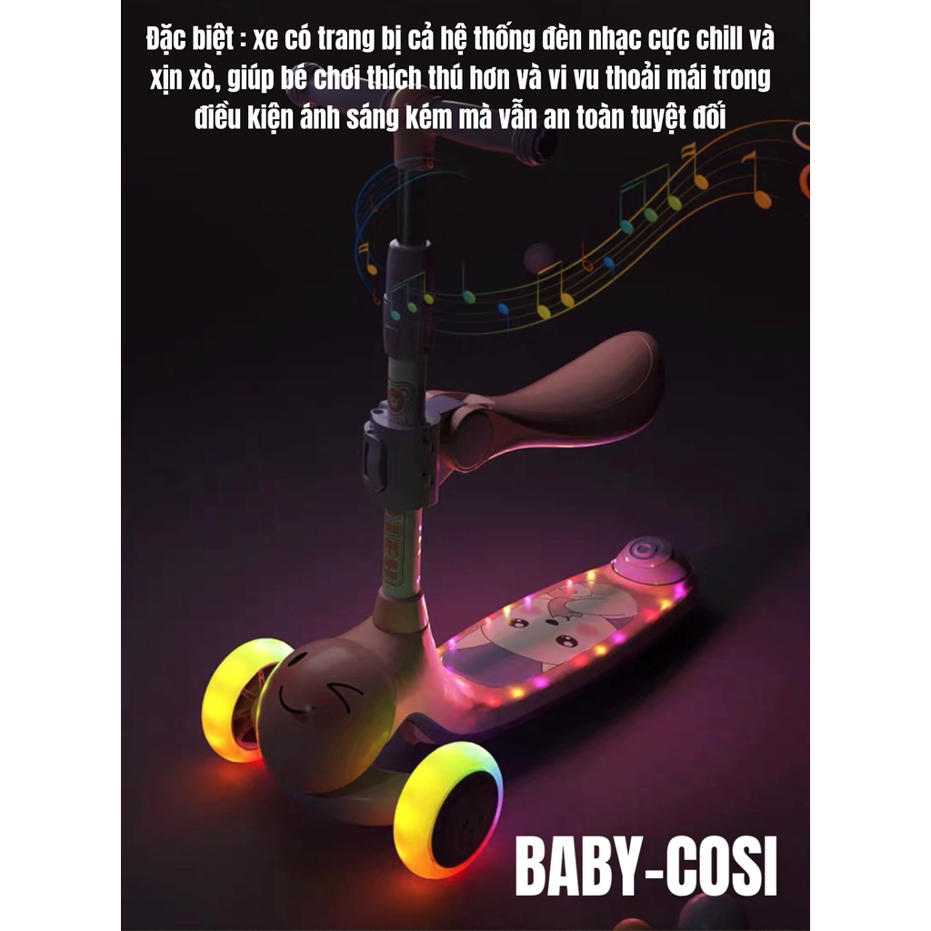 Xe trượt scooter 3in1 cho bé Baby Cosi đa chức năng vừa là xe Scooter, xe chòi chân, xe đẩy siêu tiện lợi Hanghieuchobe