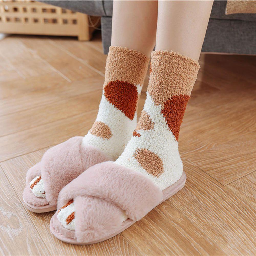 ROWANS Vớ Ngủ Vải Nhung San Hô Dày Giữ Ấm Mùa Đông