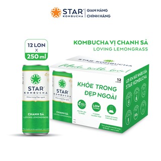 Thùng 12 lon trà STAR KOMBUCHA Chanh Sả/Loving Lemongrass (250ml/lon) - Trà lên men vi sinh bảo vệ sức khoẻ