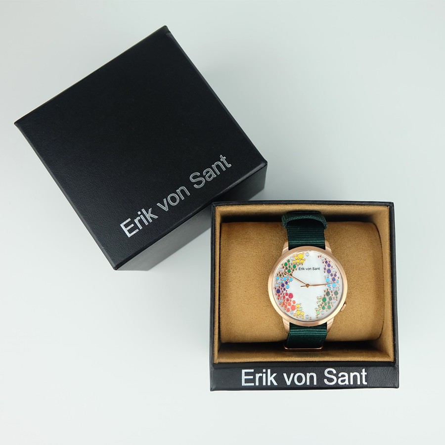 Đồng hồ unisex nam nữ Erik von Sant 003.002.C mặt tròn dây vải màu xanh 38mm