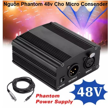 Nguồn phantom 48V cho micro + cáp canon 2 đầu (XLR-XLR) , Nguồn Micro Condenser - Tặng Kèm Dây Giắc Cấp Nguồn Mic