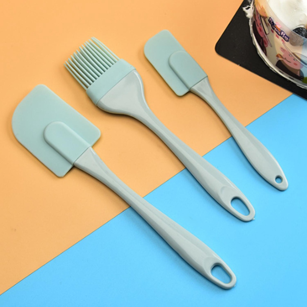Bộ 3 Cọ Silicone Quét Dầu Màu Xanh Lá / Hồng Thiết Kế Đơn Giản Hiện Đại Tiện Dụng