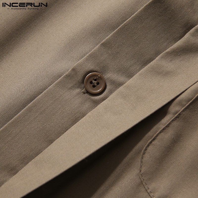 Áo sơ mi INCERUN màu trơn không tay cài nút dành cho nam giới