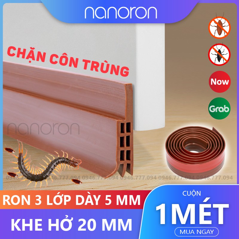 Thanh chặn khoảng trống cửa ra vào  Ron cao su NANORON dán chân cửa dày 5mm, gồm 3 lớp, chống côn trùng, khói bụi R3L