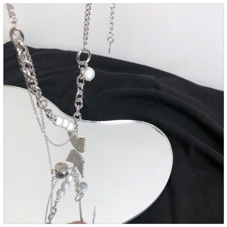 Vòng cổ Hình Mèo Phản Quang Đính Ngọc Trai Thời Trang Phong Cách hip hop Hàn Quốc