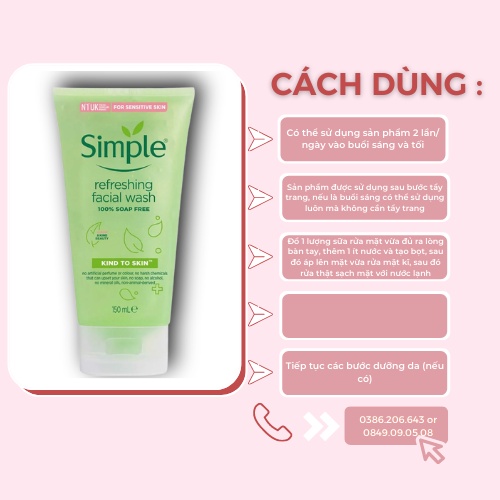 Sữa Rửa Mặt Simple Gel Kind To Skin Refreshing Facial Wash, Gel Rửa Mặt Simple, SRM Simple 150ml SRM01