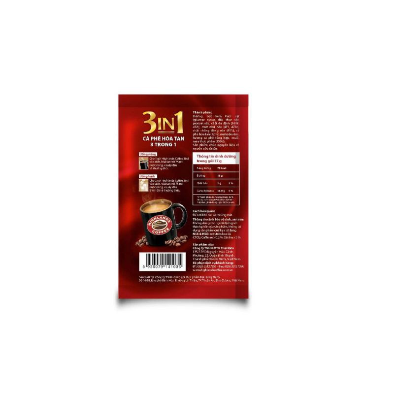 Cà phê Highlands coffee 3in1 hòa tan (10 gói x 17g)