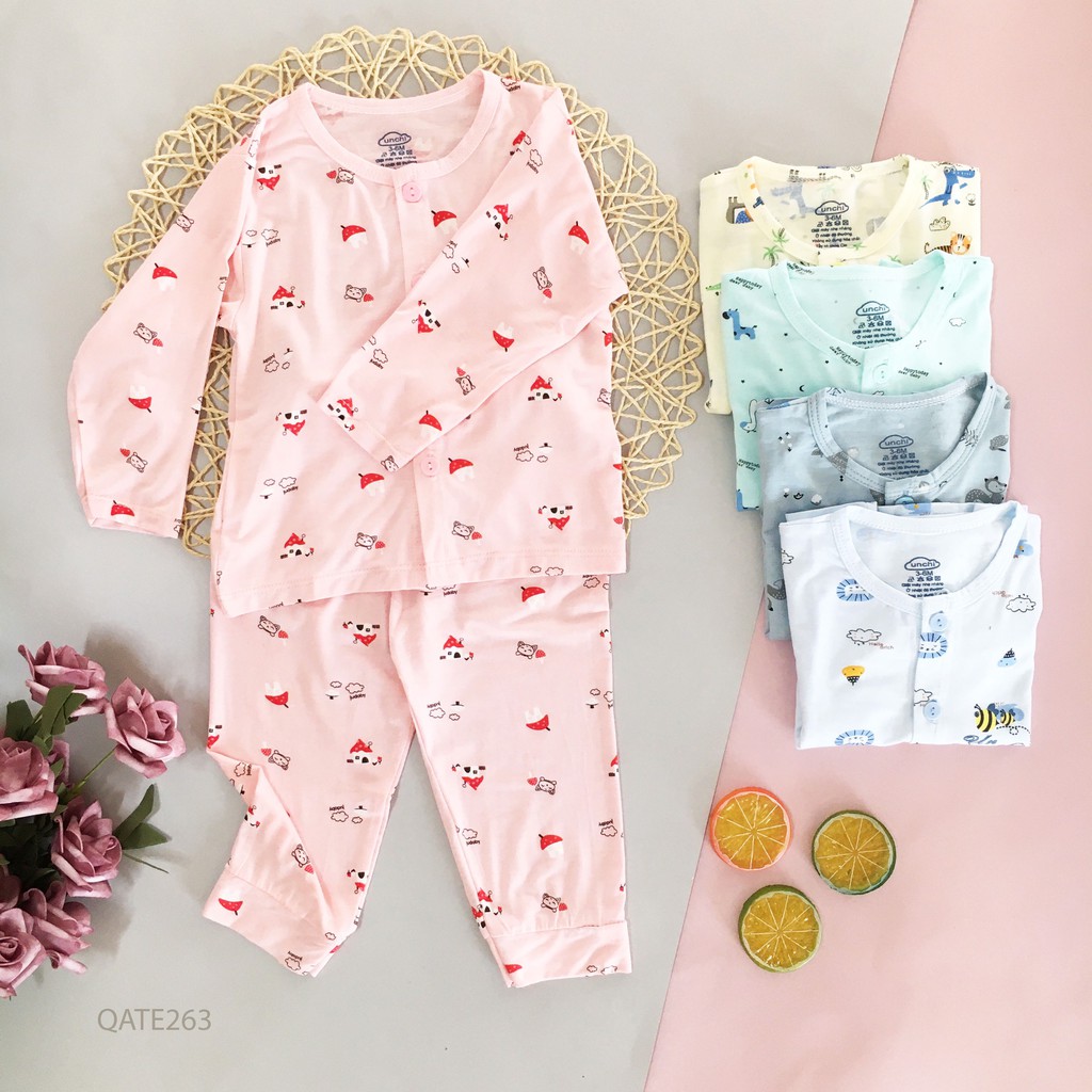Bộ Dài Tay Sơ Sinh Cúc Giữa Unchi Màu Họa Tiết Chất Peptit Cao Cấp Cho Bé QATE263 - NamKidShop