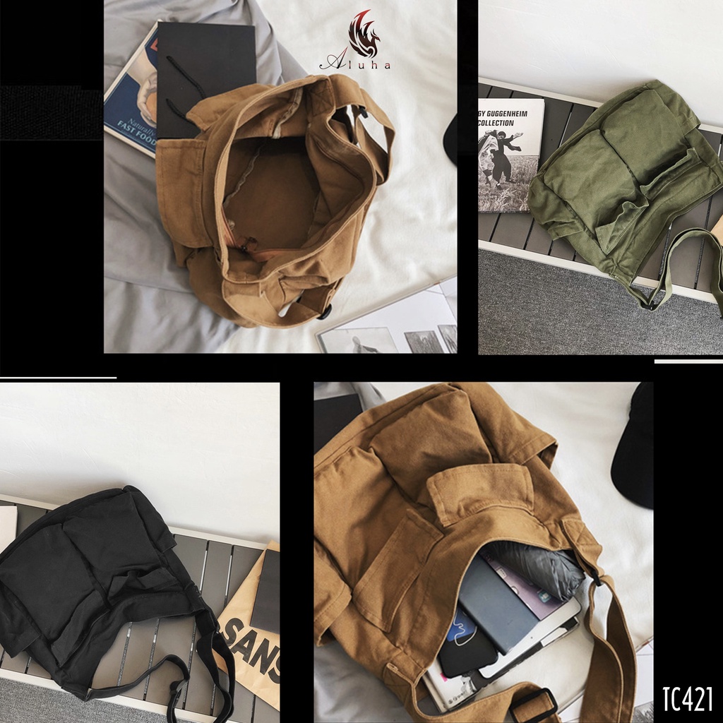 Túi chéo Hàn Quốc vintage, vải Denim , nhiều ngăn, dáng hiện đại dễ phối đồ - TC421 - Aluha