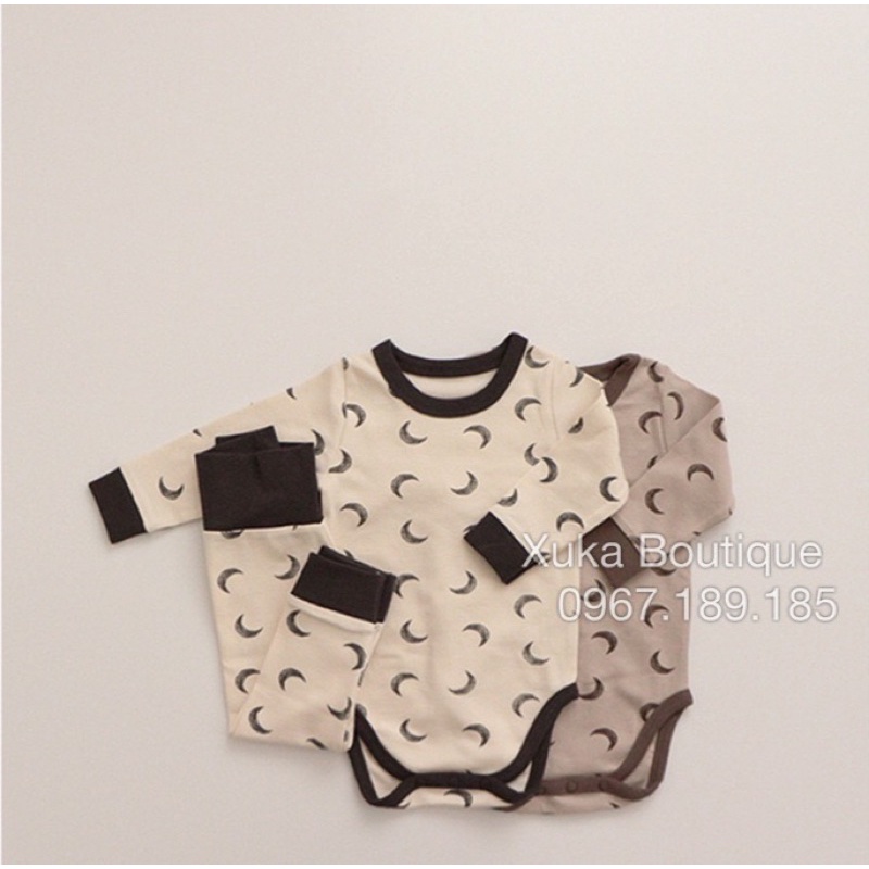Bodysuit Dài Tay Kèm Quần Hình Sao Trăng Cao Cấp Cho Bé 0-2 Tuổi Style Hàn Quốc Cotton Dài Tay Thu Đông Cực Đẹp