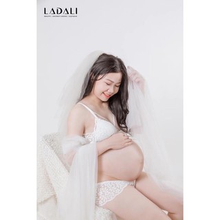 [HÀNG CAO CẤP] Set Áo Lót Bầu Chụp Ảnh, Áo Ngực Mẹ Bầu + Quần Lót Bầu Ladali - B08 Trắng