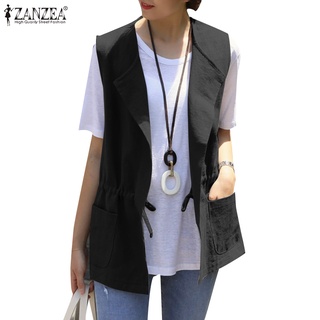 Áo cardigan ZANZEA sát nách phối dây rút thời trang retro cho nữ