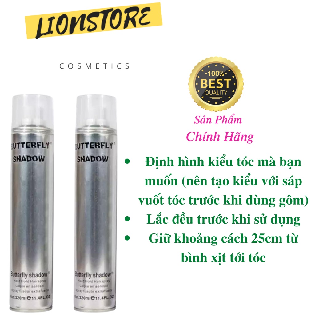 Gôm xịt tóc nam siêu cứng tạo kiểu butterfly 320ml giữ nếp tóc bồng đẹp l2