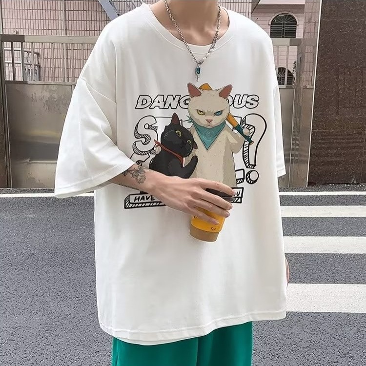 Áo Thun Ngắn Tay Dáng Rộng In Hoạt Hình Kiểu Hàn Quốc Thời Trang Mùa Hè Cho Các Cặp Đôi