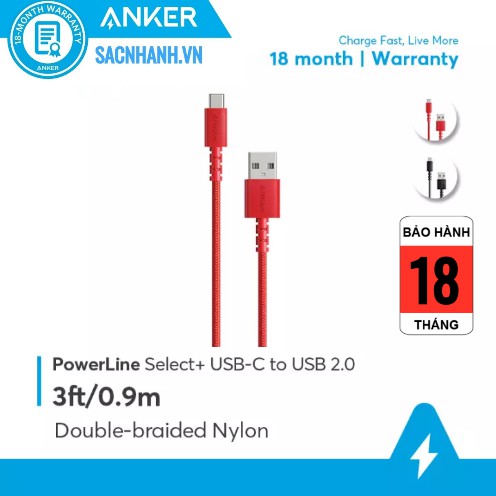 Cáp Anker PowerLine Select+ USB-C ra USB 2.0 dài 0.9m - A8022