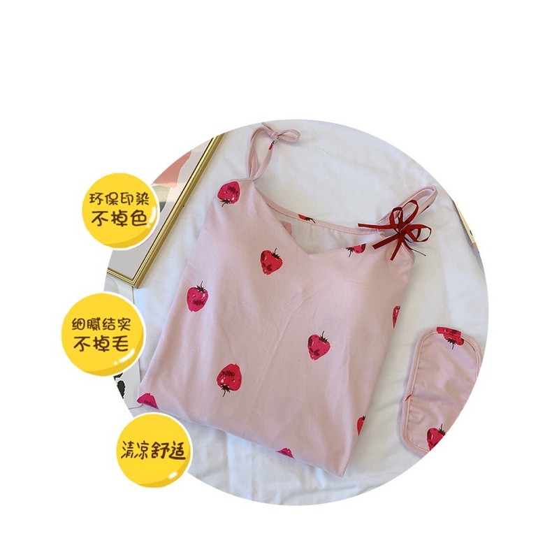 Váy Đầm ngủ 2 dây⚡️FREESHIP⚡️ Đồ ngủ hoạ tiết dâu tây xinh, Đồ mặc nhà dễ thương vải đẹp thoáng mát | BigBuy360 - bigbuy360.vn