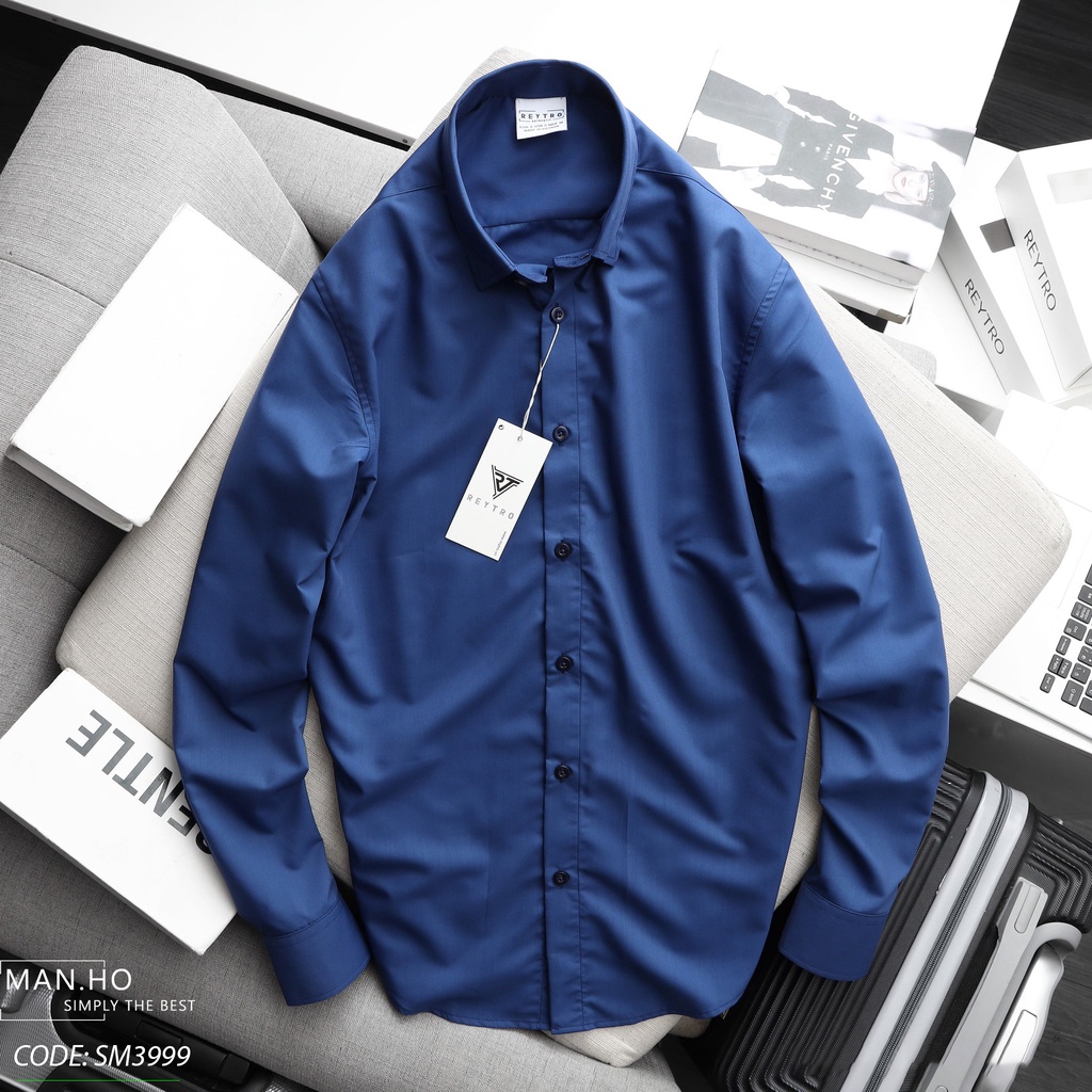 Sơ Mi Reytro Modal 01- Xanh- Sơ mi Nam- Chất liệu COTTON cao cấp, form Slim- fit tôn dáng, SM3999- MANHO