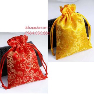 Combo 2 túi gấm đỏ và vàng hoa văn Rồng Phượng