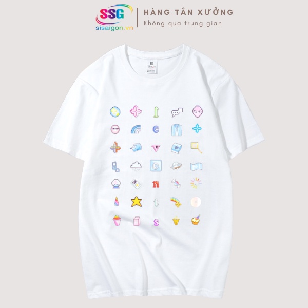 Áo thun cotton Icon Pixel nam nữ form rộng, chất dày dặn mát mịn thích hợp mặt hàng ngày hoặc du lịch