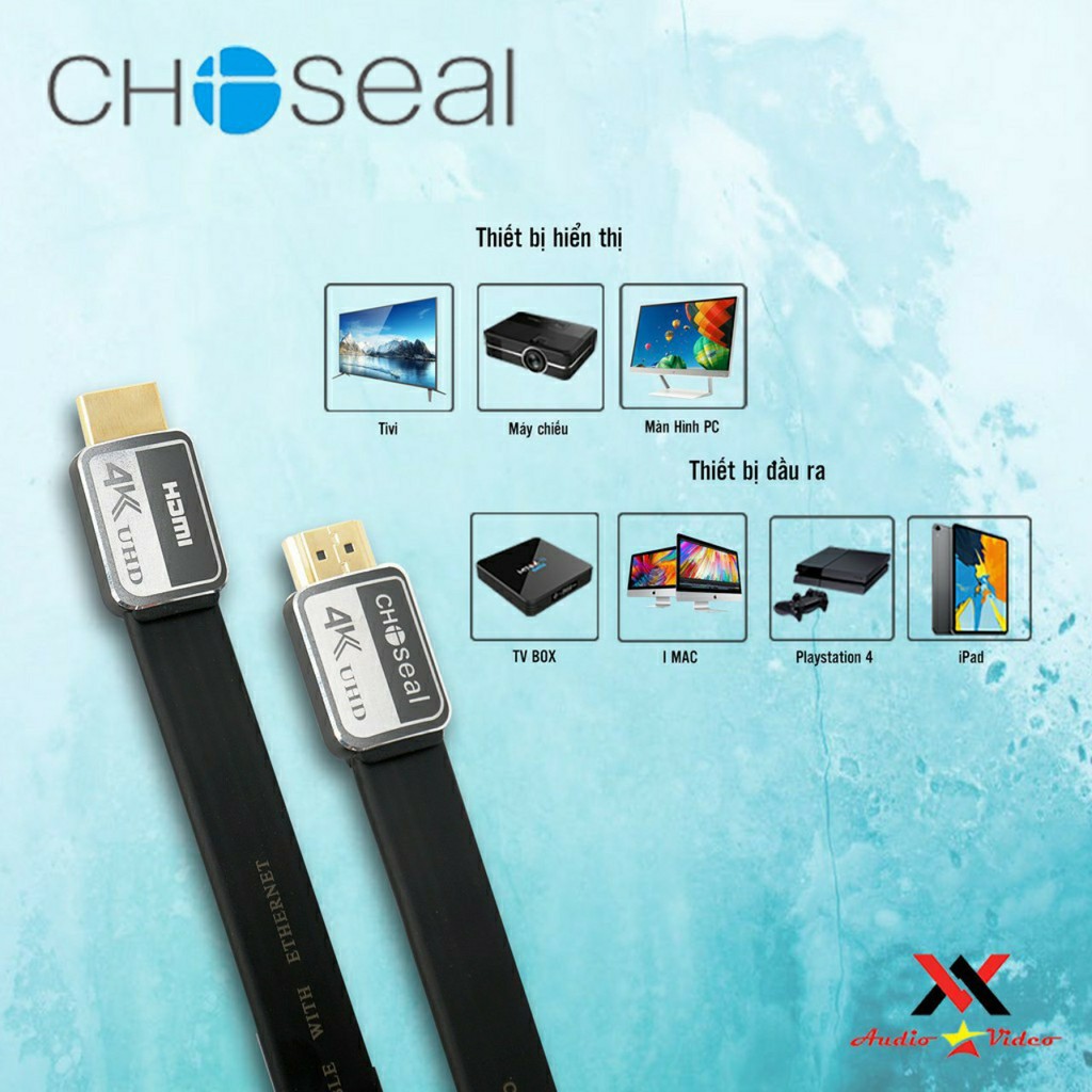 【Chính hãng】Dây Cáp dẹt 5m HDMI Choseal 2.0/4K Cao Cấp tốc độ cao, tivi,máy tính,mạ vàng,chuẩn full HD