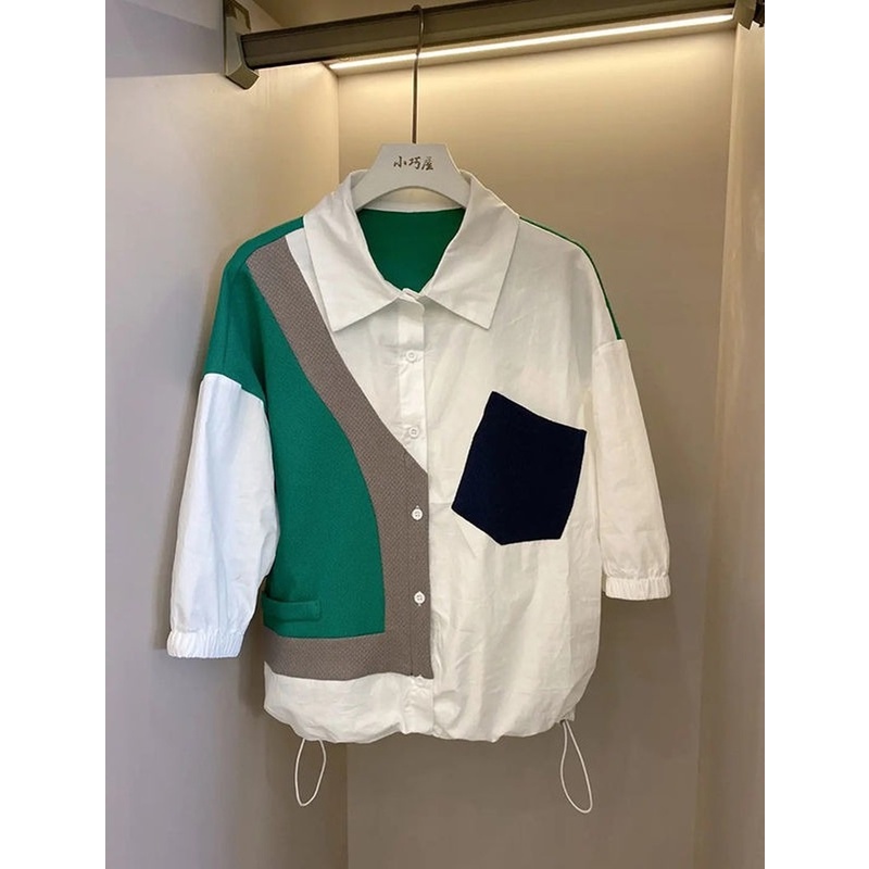 Áo Sơ Mi Cotton Tay Lửng Dáng Rộng Màu Trắng Cài Nút Thời Trang Thanh Lịch Cho Nữ