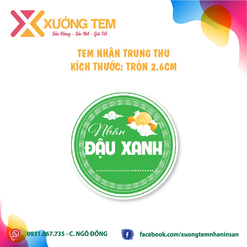 100 Tem Dán, Nhãn Dán Nhân Bánh Trung Thu-hình tròn 2022