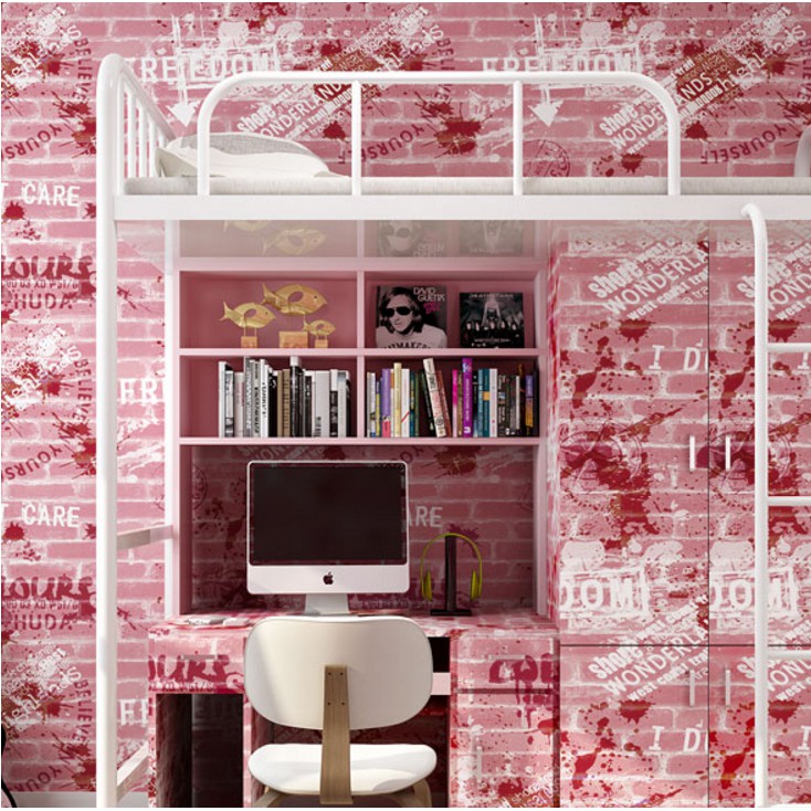 Decal giấy dán tường gạch in chữ cá tính màu hồng khổ rộng 0.45m