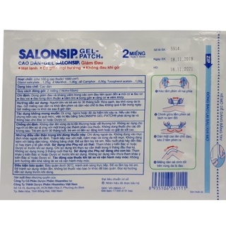 Salonsip Miếng Dán Giảm Đau Nhức (Bịch 2 miếng-Hộp 10 bịch)