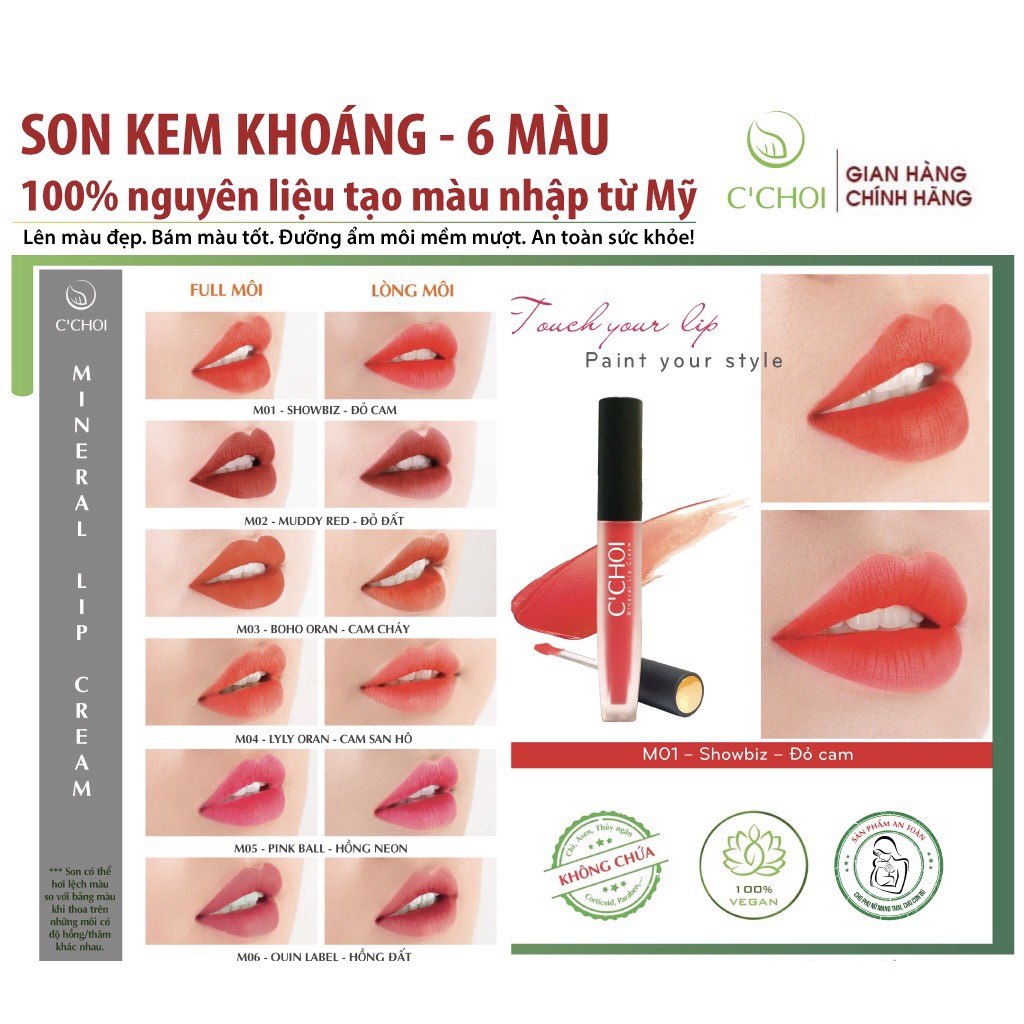 Son môi lì C'CHOI Mineral Cream son kem lâu trôi nhiều dưỡng
