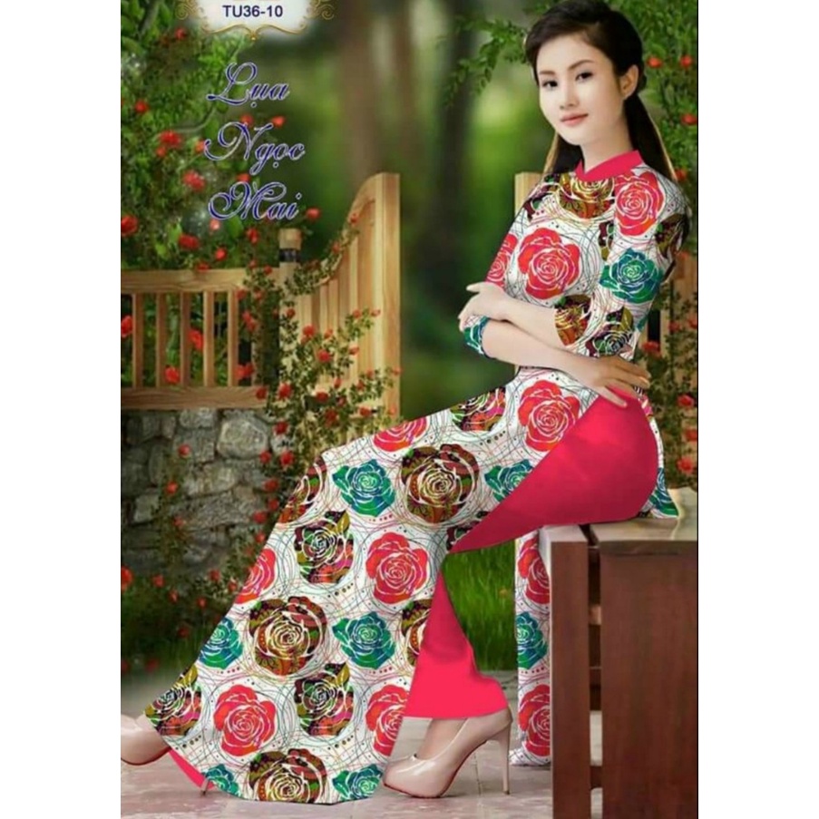 Đủ màu áo dài in 3D Hoạ tiết hoa hồng ngũ sẵc - Áo Dài Đan Linh