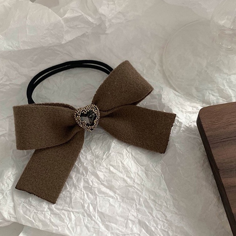 Dây buộc tóc co giãn đính nơ màu cà phê phong cách Hàn Quốc thời trang cho nữ