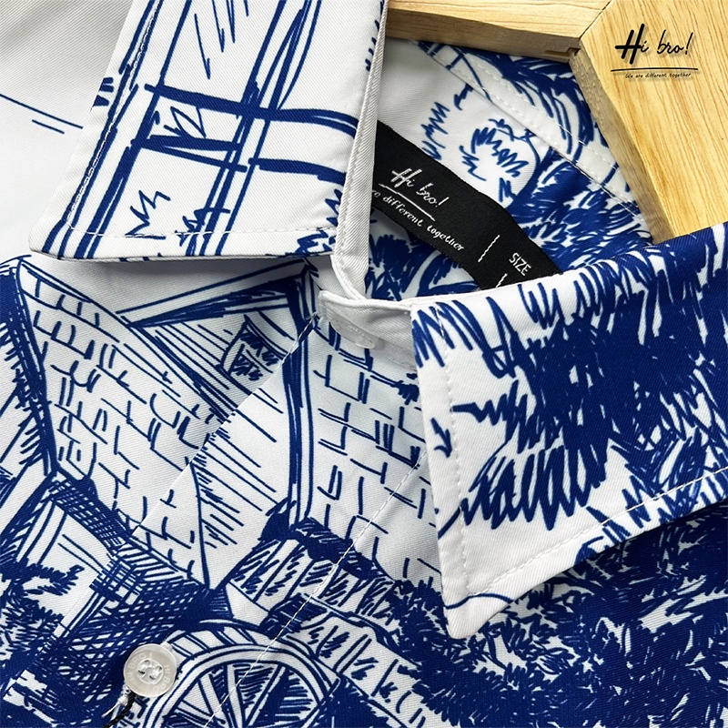 Áo sơ mi nam tay ngắn họa tiết HIBRO chất vải lụa Kate Mỹ cao cấp mềm, mịn, mát không nhăn và không bong tróc - MÃ H06