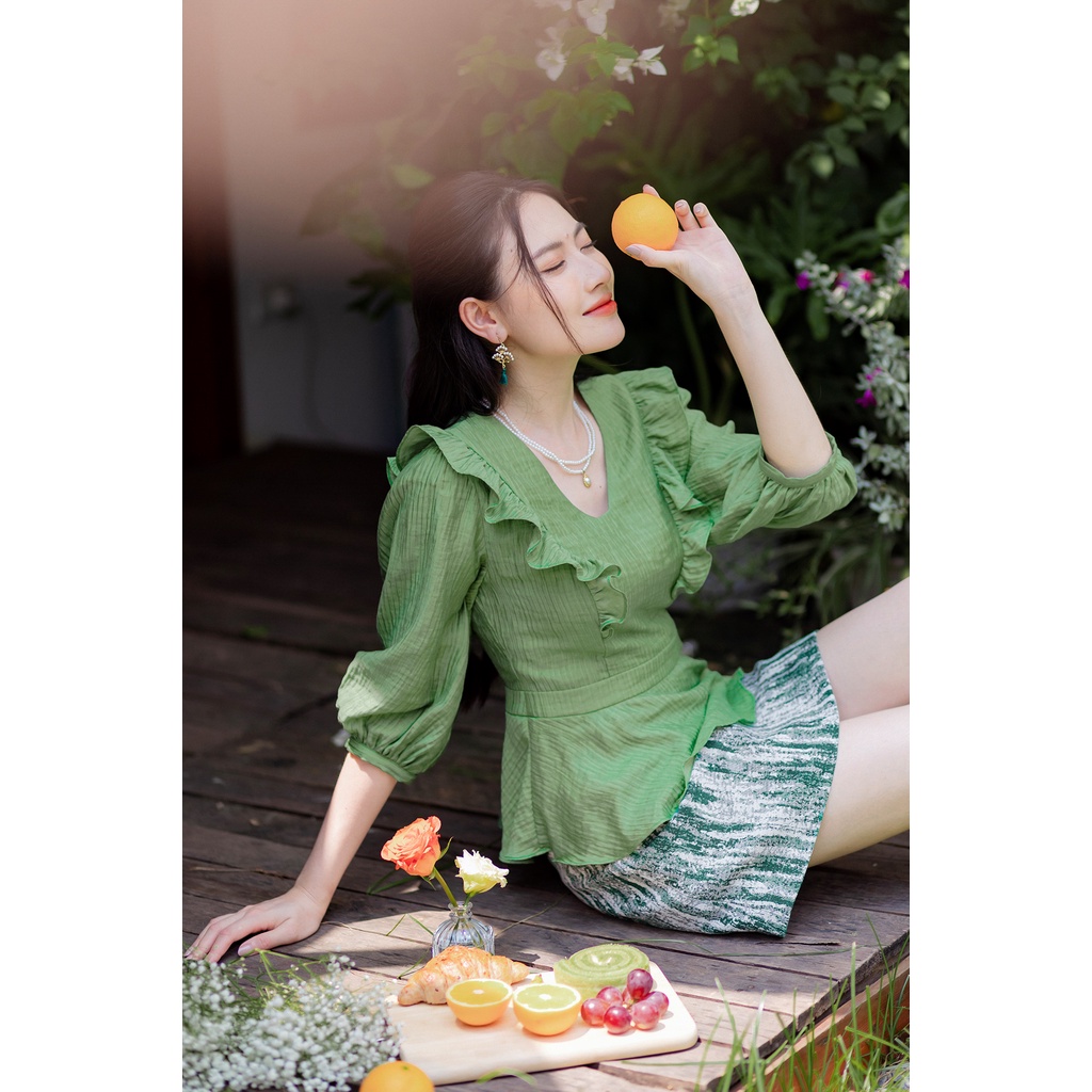 Áo peplum bèo vai xanh lá CVT