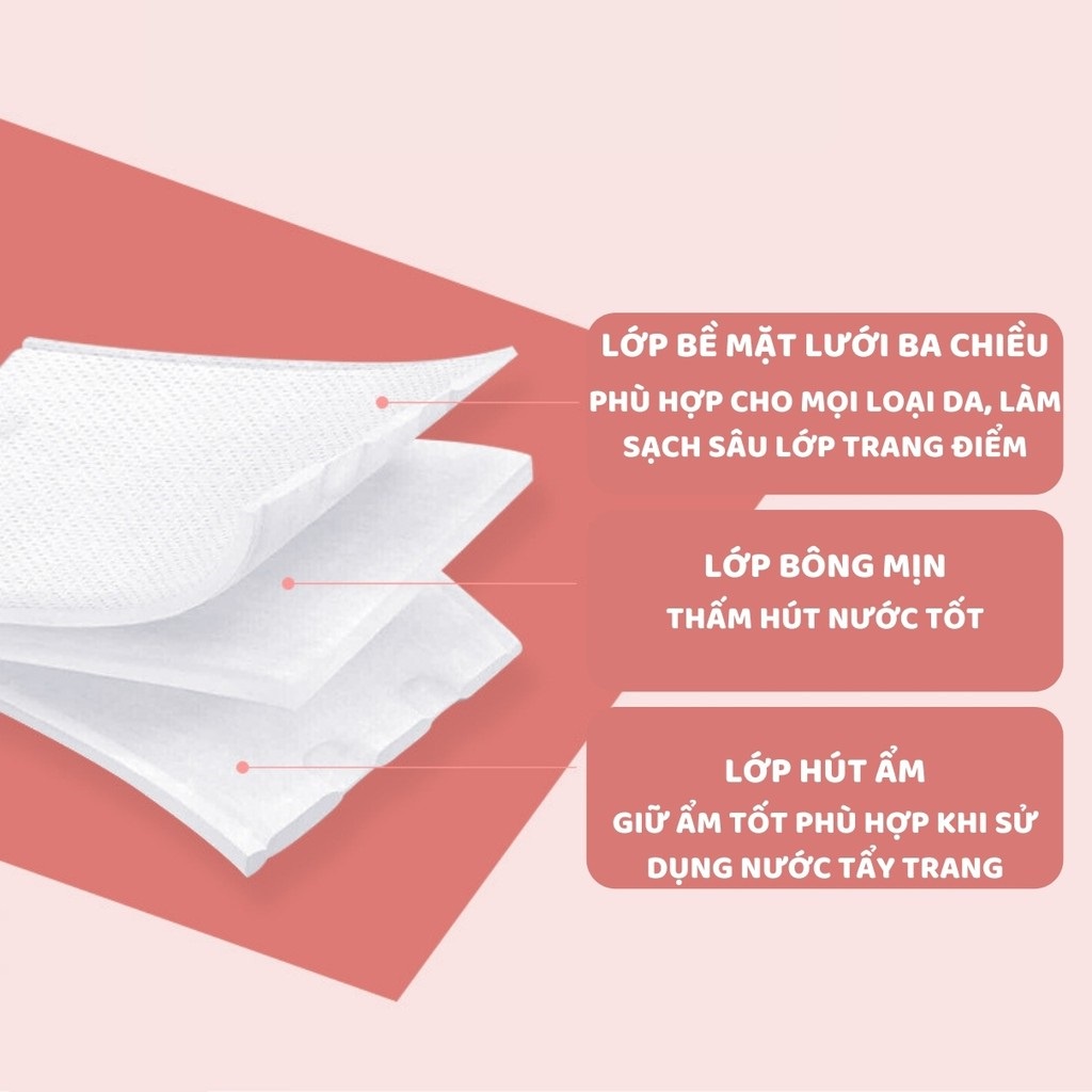 Bông tẩy trang Laneila chính hãng bông cotton túi 222 miếng 3 lớp làm sạch lớp trang điểm mềm mịn DLD01