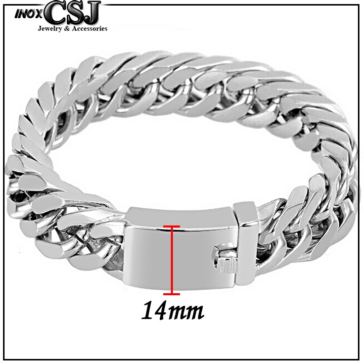 Lắc tay nam bản to 14MM kiểu lặc đôi khóa hộp thời trang đẹp, không đen - Đem lại đẳng cấp phong độ cho người đeo