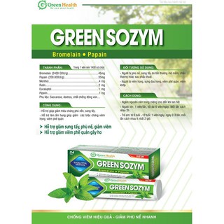 Viên ngậm Green Sozym - Hỗ trợ giảm sưng, phù nề, hỗ trợ giảm triệu chứng viêm họng, viêm phế quản