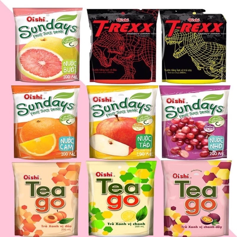 Thùng 10 túi 180ml nước trà hoa quả Oshi mix vị ngẫu nhiên