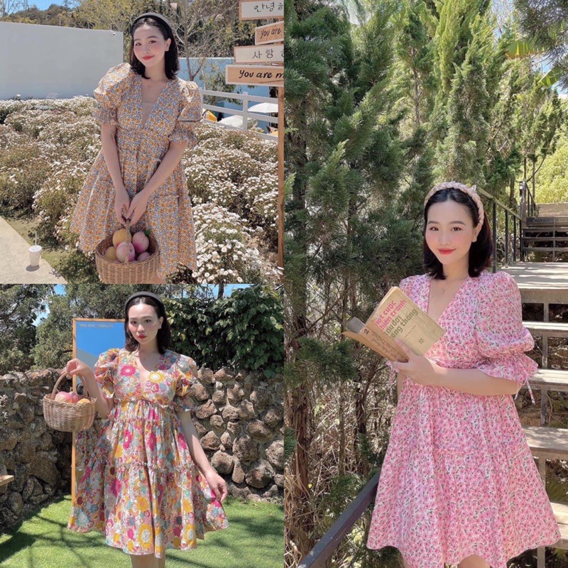 [Siêu Xinh] Váy Hoa Babydoll 3 Màu, Đầm Hoa Dáng Xoè Tay Phồng Dễ Thương Có Ảnh Thật Kèm Video