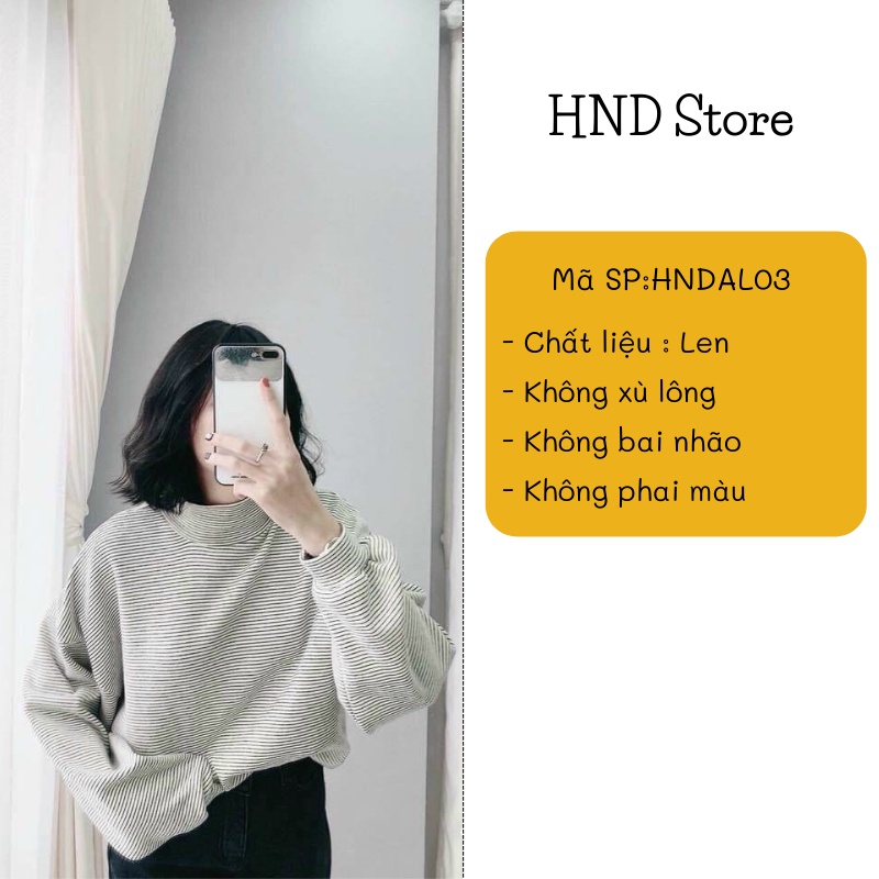 Áo len nữ cổ cao tay dài form rộng dáng dài kẻ ngang Hàn Quốc HNDAL03 | BigBuy360 - bigbuy360.vn