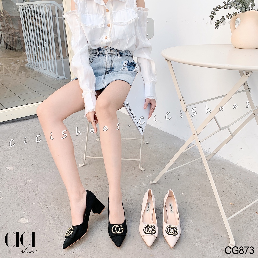 Giày cao gót nữ CiCi Shoes gót vuông 5cm, giầy da lì khoá đồng - CG873