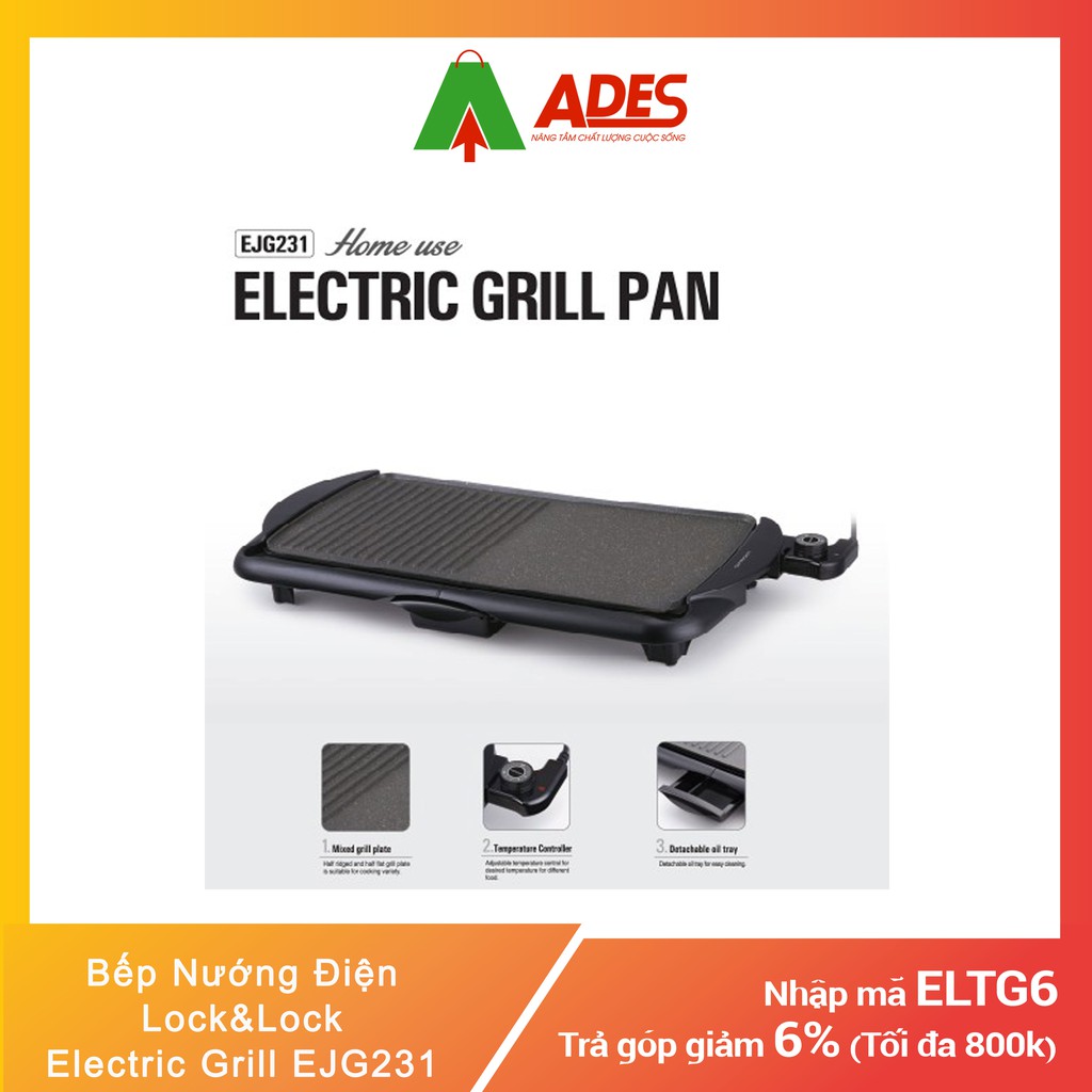 [Mã 154ELSALE2 giảm 7% đơn 300K] Bếp Nướng Điện Lock&amp;Lock Electric Grill EJG231 (2000W)