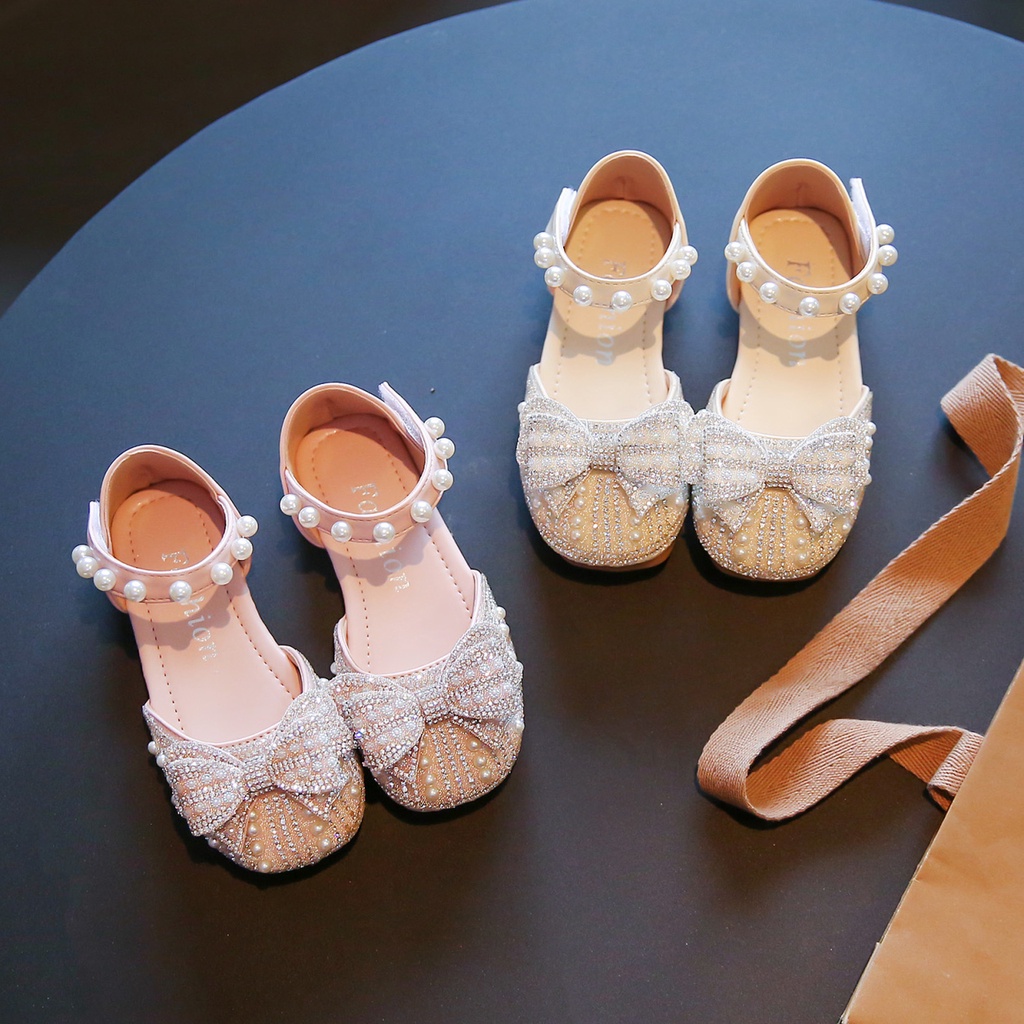 Giày Công Chúa Đế Bằng Chống Trượt Đính Đá Và Nơ Dành Cho Bé Gái 2-16 Tuổi