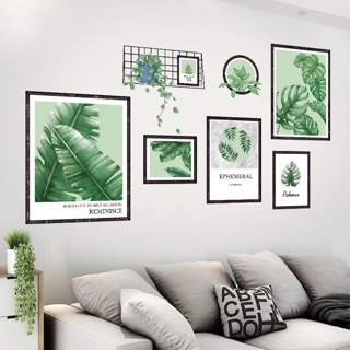 Decal dán tường khung ảnh lá xanh nhiệt đới