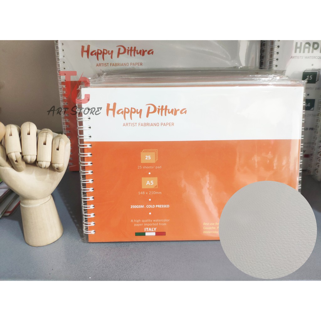 Sổ Vẽ Màu Nước HAPPY PITTURA A5/A4/A3 – Sổ lò xo 25 Tờ ( Vân Cold, 250gsm)