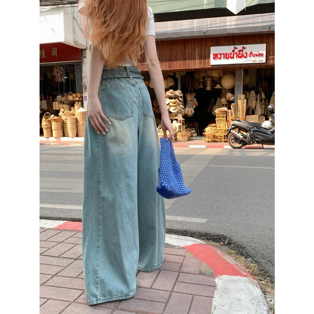 62667 Quần Denim Ống Rộng Dây Rút Màu Sắc Tươi Sáng Mùa Hè Miễn Phí 2 Dây