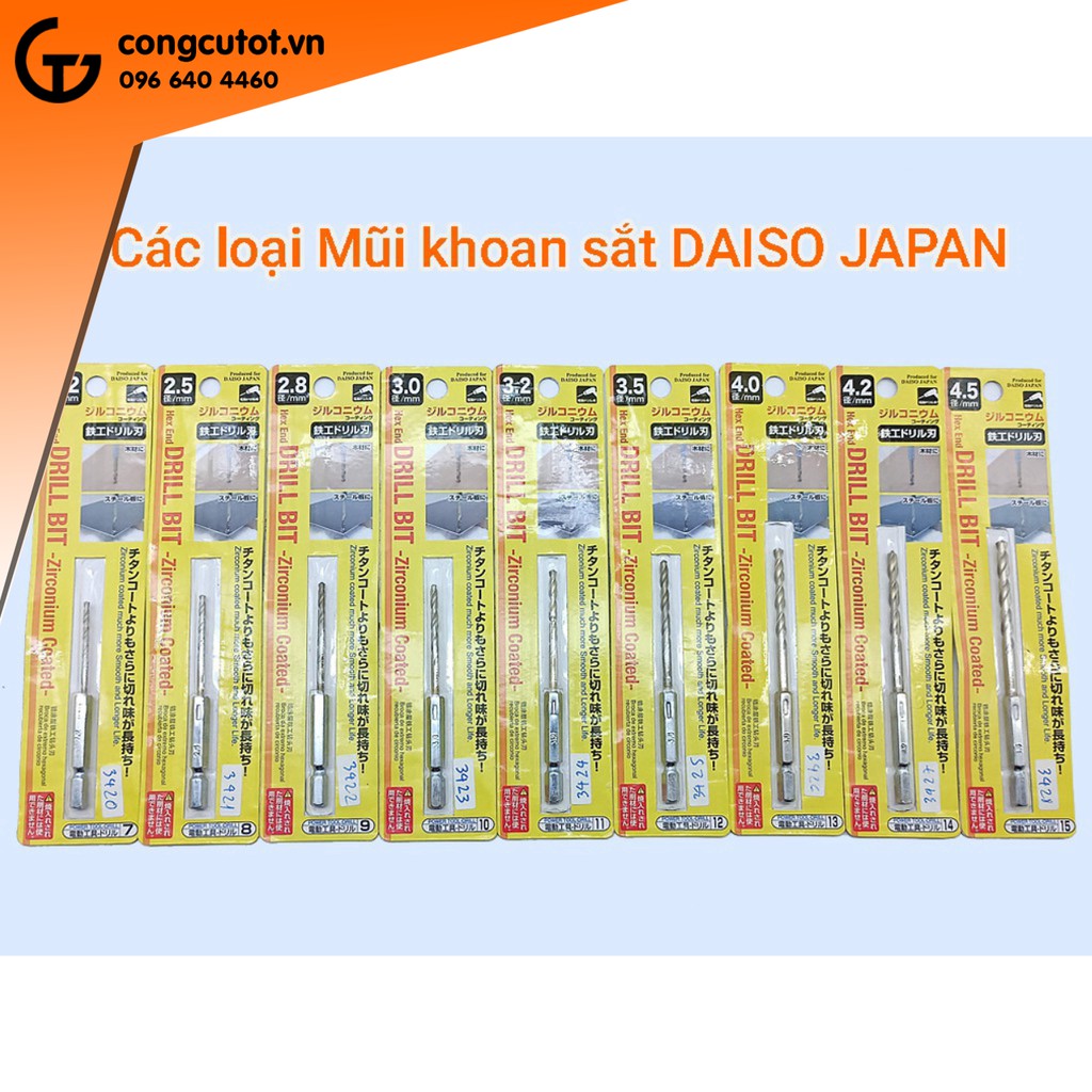 Mũi khoan sắt chuôi lục DAISO JAPAN bằng thép gió M2 mạ kẽm